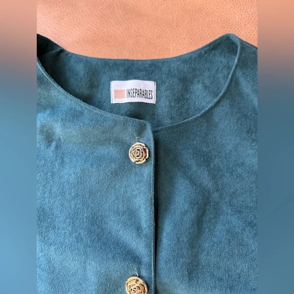 1980's Inseparables Womens Shirt Jacket Dark Teal Gold Rose Buttons Womens Sz 18 - Picture 3 of 7